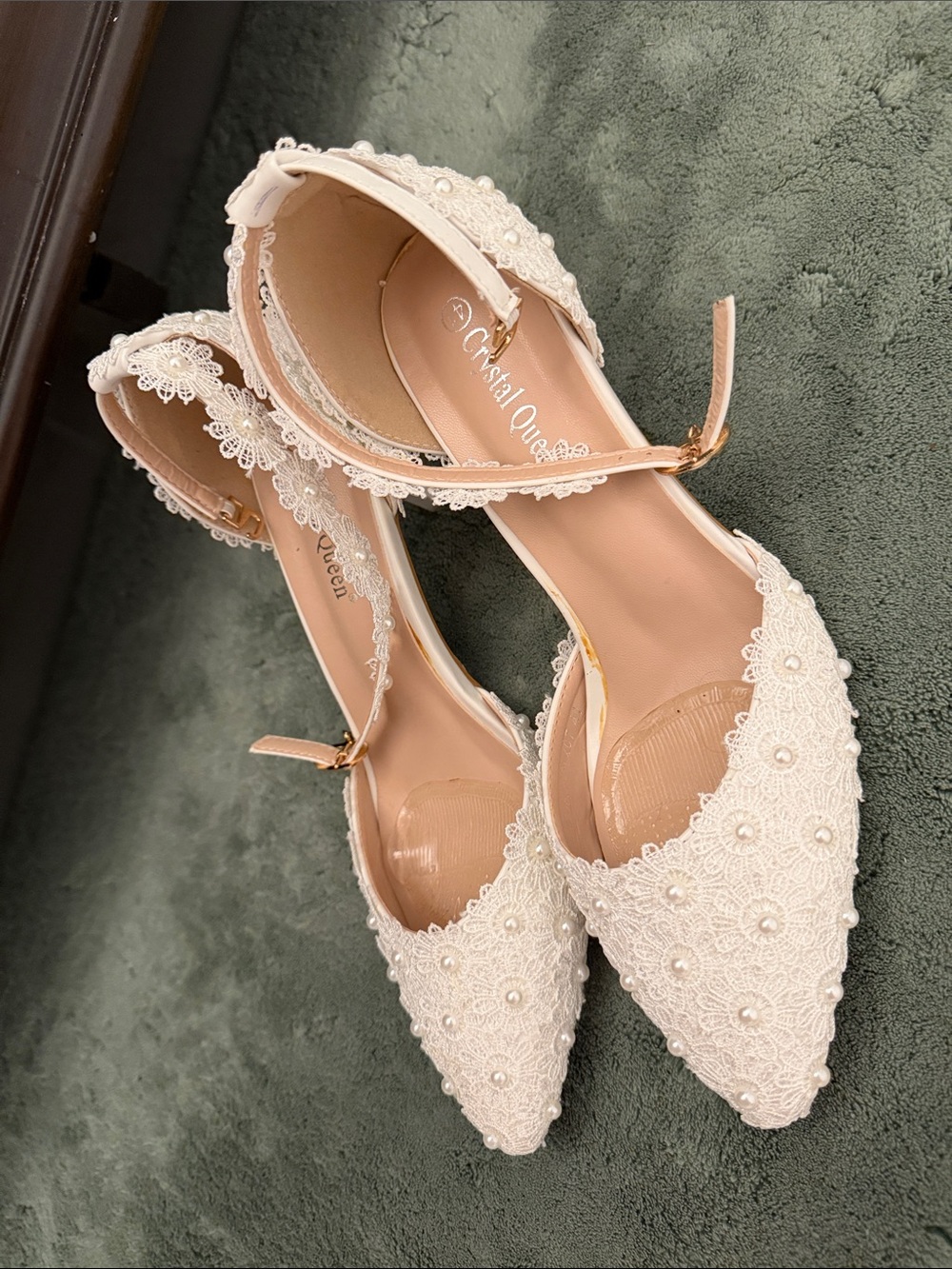 Women's Ivory Lace Pointed-Toe Ankle-Strap Flats